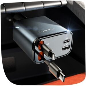 LISEN Retractable Car Charger [69W USB C Car Charger Adapter] iPhone 16 Car Charger Fast Charging, Gift for Men Women, Car Accessories USBC Car Charger for iPhone 16 15 14 13 12 Android, Gray
